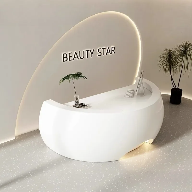 FRP creative arc special-shaped baking paint front desk arc company high-end reception desk beauty salon bar customization