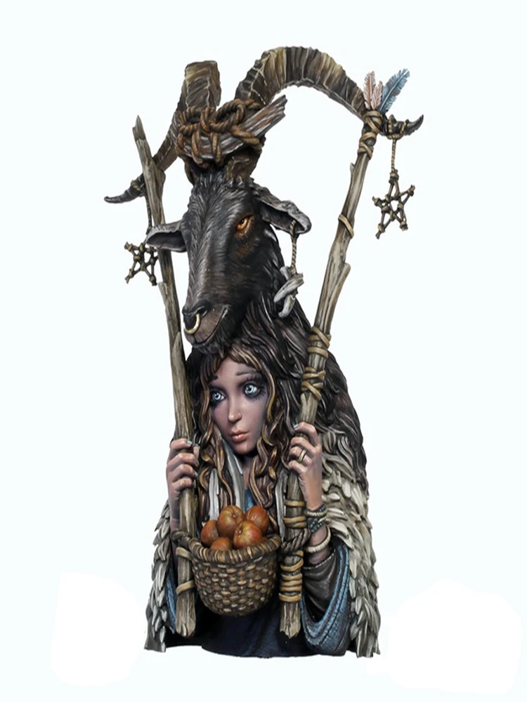 

1/10 ANCIENT goat mask WOMAN BUST Resin figure Model kits Miniature gk Unassembly Unpainted