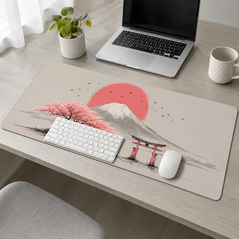 Red Sun Sakura Tree Torii Mouse Pad Gaming printon demand Custom New Mousepad XXL Playmat Non-Slip Office Soft