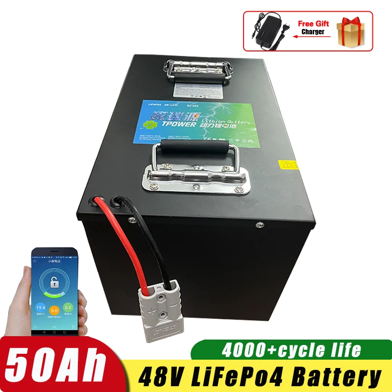 

48V 50AH LiFePO4 Battery Pack Grand A Cells Lithium Iron Phosphate Bulit-in BMS Rechargeable Battery For Boat Motor Solar