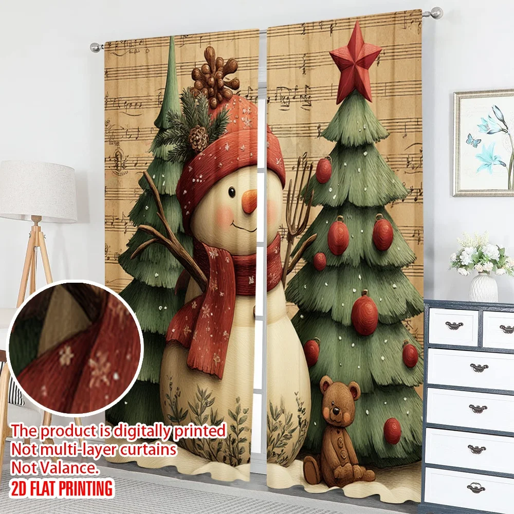 2 قطعة 2D الطباعة المسطحة عيد ميلاد سعيد الستائر عيد الميلاد ثلج مع الأشجار الرقمية المطبوعة البوليستر الستائر احتفالي جدار ديكور #5