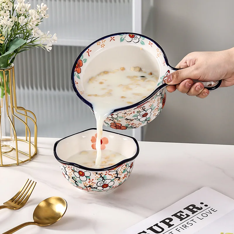 Color Ceramic Rice Bowl Noodle Bowl Household Large Binaural Soup Bowl Good-looking Plate Bowl Tableware