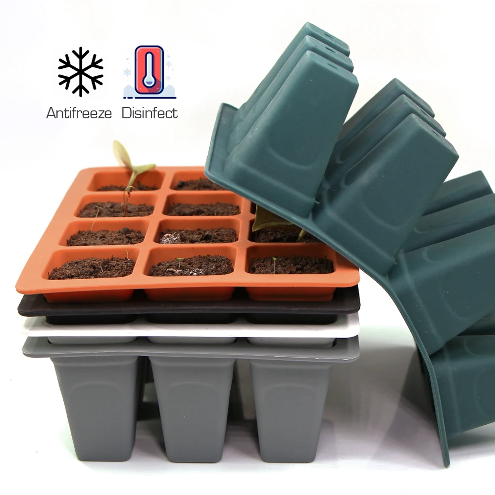 4/6/12 Cells Silicone Plants Seed Starting Tray Nursery Pots Seedling Germination Container Propagation Grow Box Indoor Garden