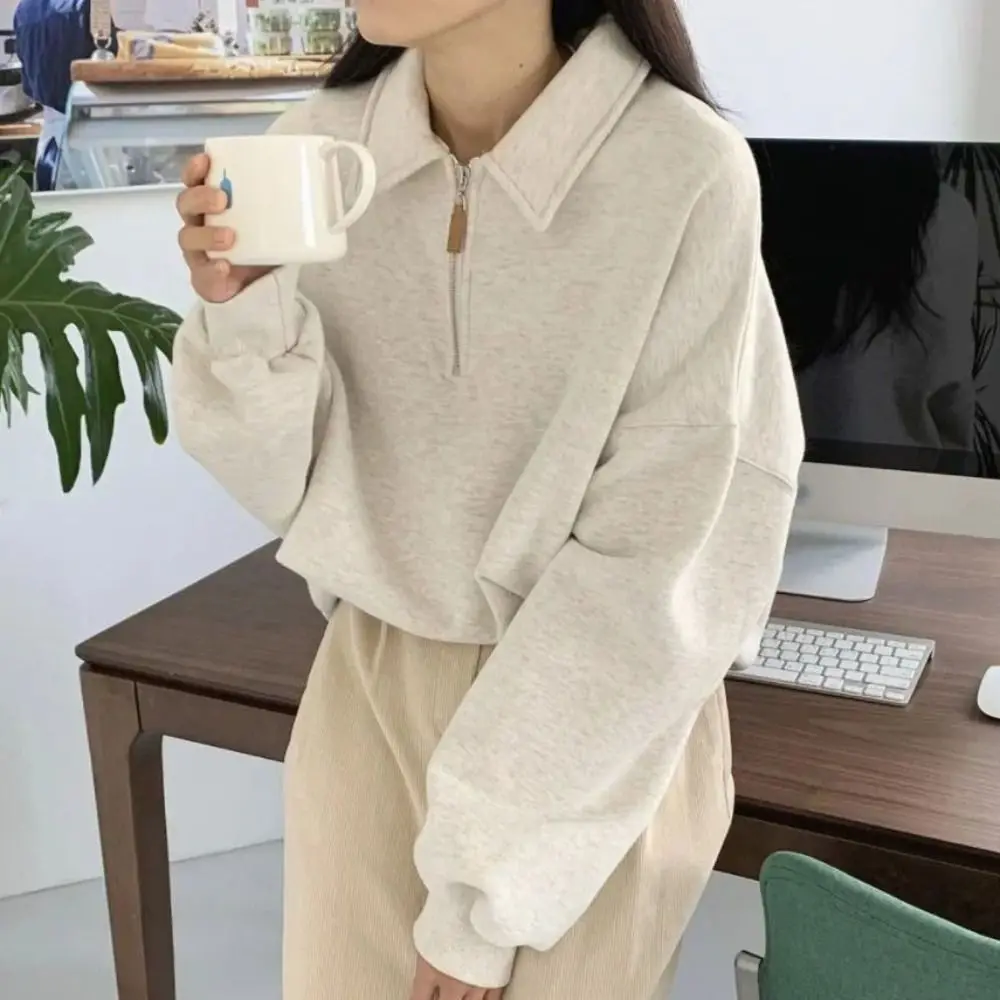 Moda medio cuello alto manga larga Top suelto cremallera otoño Sudadera con capucha Top ropa coreana Ins sudaderas para mujeres viaje