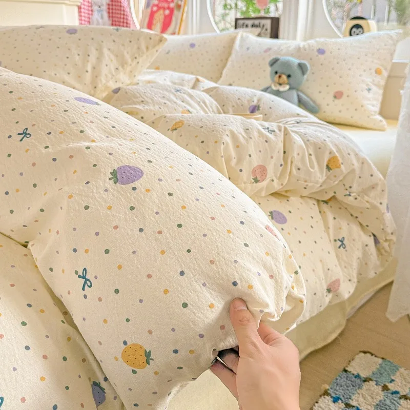 

Simple printing Class A super soft double yarn bed four-piece set student quilt cover bed sheet dormitory three-piece set