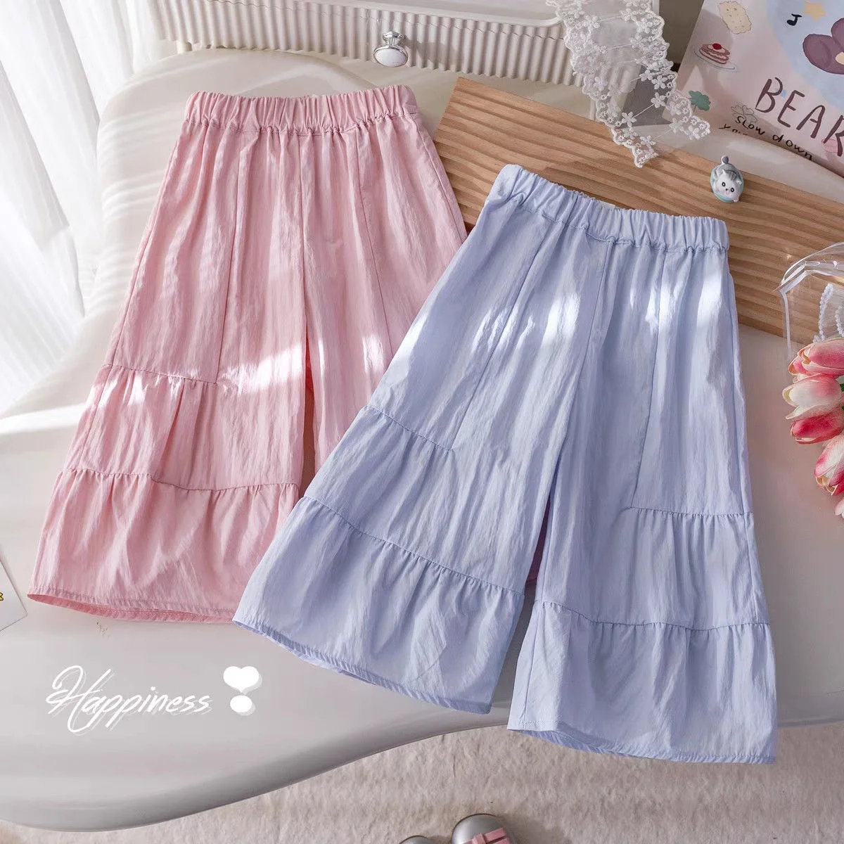 Girls' Summer Casual Pants Baby Foreign Style Children's Korean Version Loose and Thin Splicing Fashionable Wide-leg Pants
