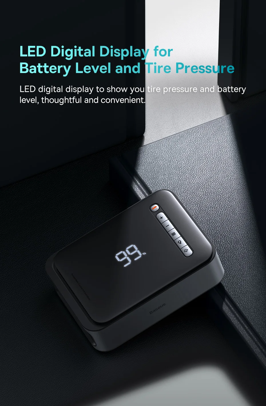 Baseus 1000A Auto-Starthilfe Powerbank 2-in-1 mit Luftpumpe, tragbarer Auto-Batterie-Booster für Notstartgeräte im Auto – Detail 11