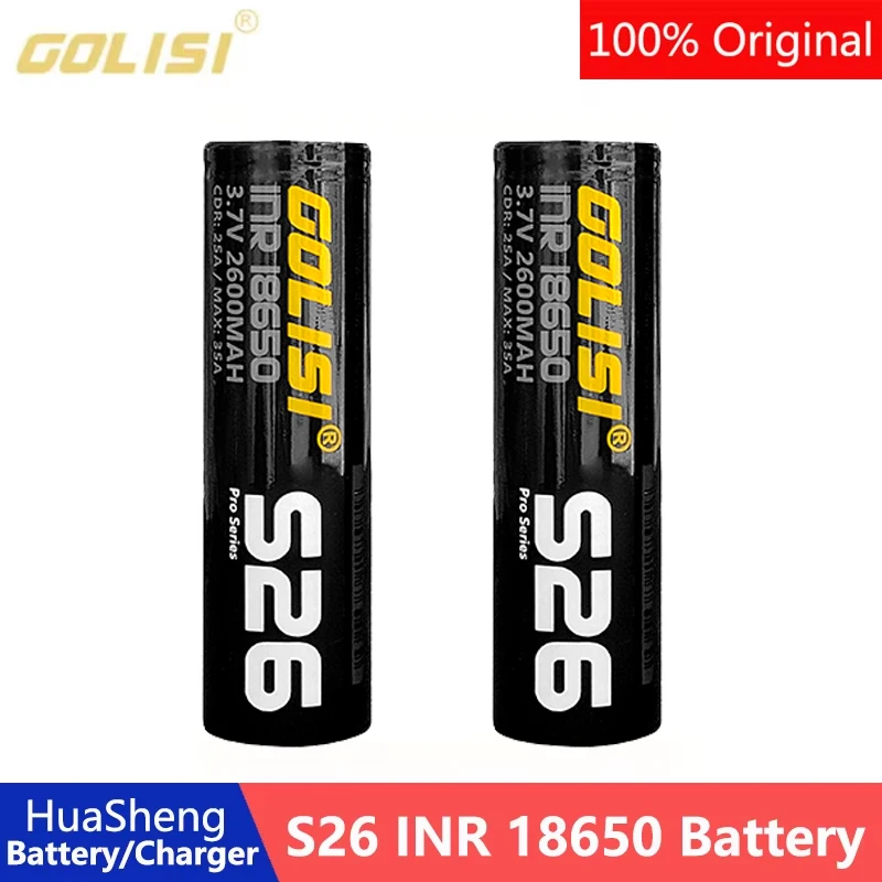 

Original Golisi S26 INR 18650 Battery 2600mAh 3.7V CDR 25A 72W-92.5W Rechargeable Li-ion Battery For Flashlight Battery Pack