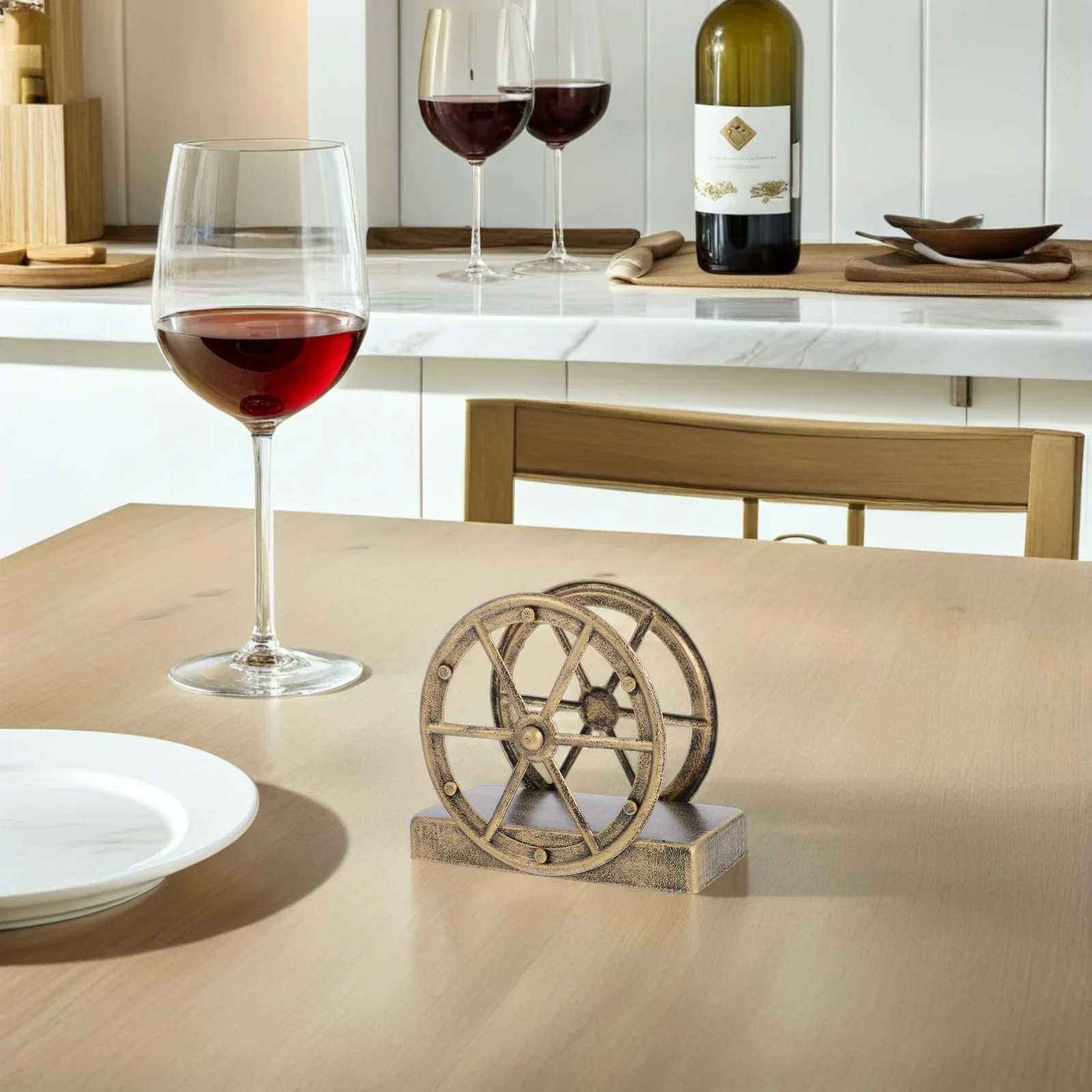 

Rustic Wheel Napkin Holder Cast Iron Vintage Farmhouse Tissue Dispenser Retro Kitchen Organizer Tabletop Paper Towel Rack Metal