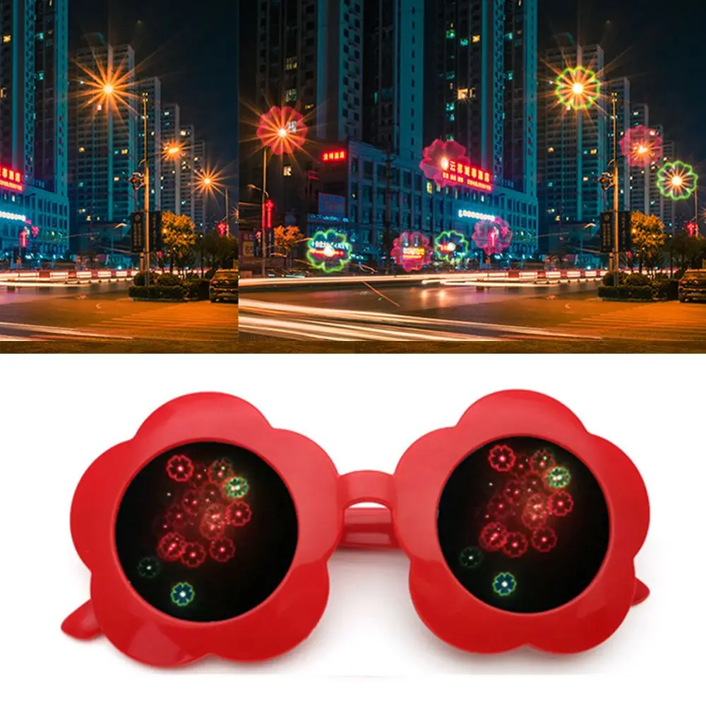 Funny Sunflower Shaped Special Effects Glasses Women Lights Change to Firework Diffraction Glasses Festival Party Rave Glasses