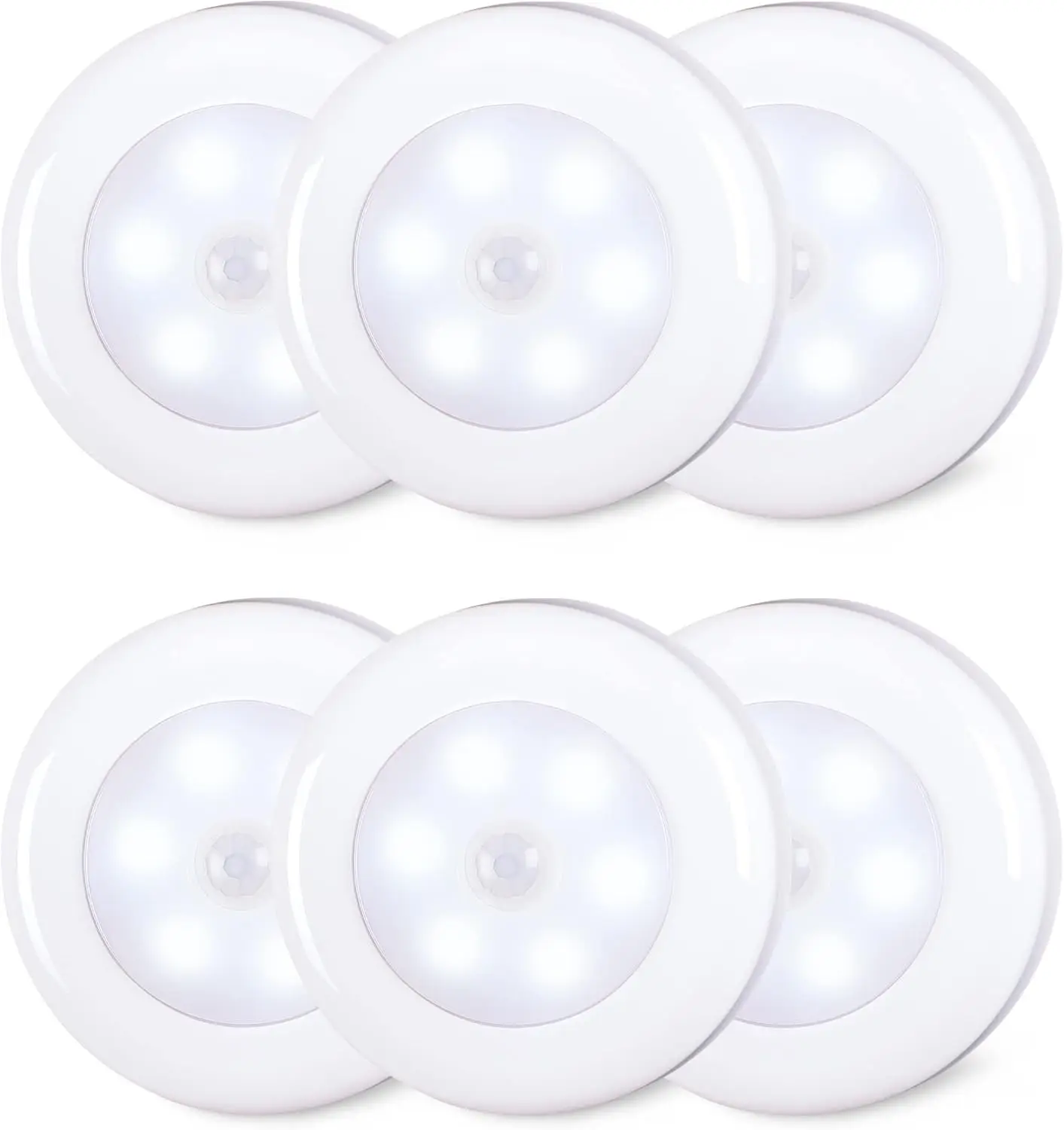 

6-Pack Motion Sensor Puck Lights, Battery-Operated for Stairs, Cabinets & Closets, Cool White