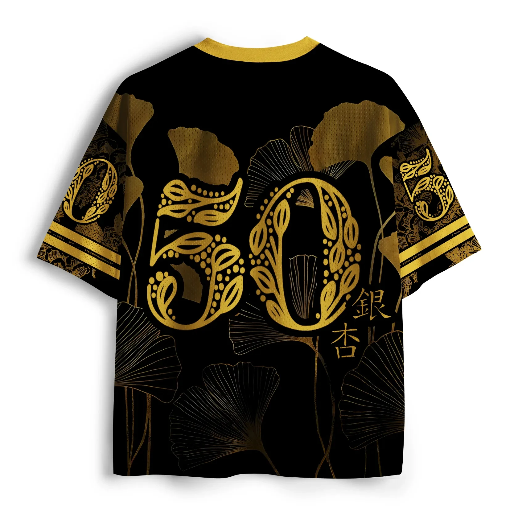 2026 Vintage Golden Ginkgo Leaf Graphic V Neck Sports Jersey Unisex Oversized Mesh Short Sleeve Casual Streetwear Hip Hop Tee