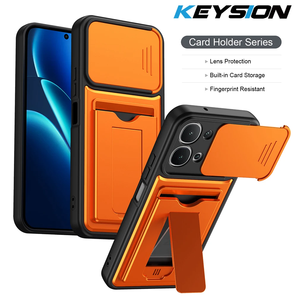 

KEYSION Card Slot Holder Bag Phone Case for VIVO Y31d Slide Camera Protection Kickstand Shockproof Back Cover for IQOO Z11X 5G