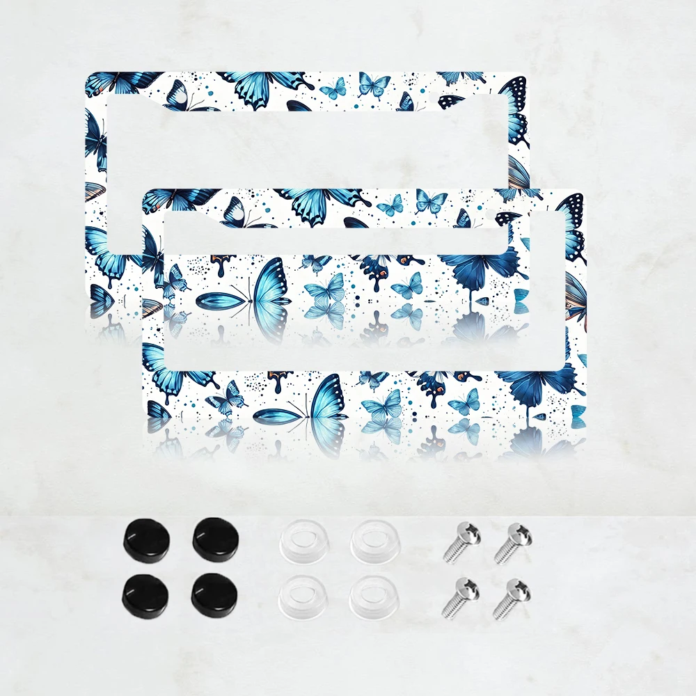 

Рамка для номерного знака с изображением бабочки, 2 шт., синяя, с принтом бабочки, алюминиевая, стандартный размер США 6 x 12 дюймов