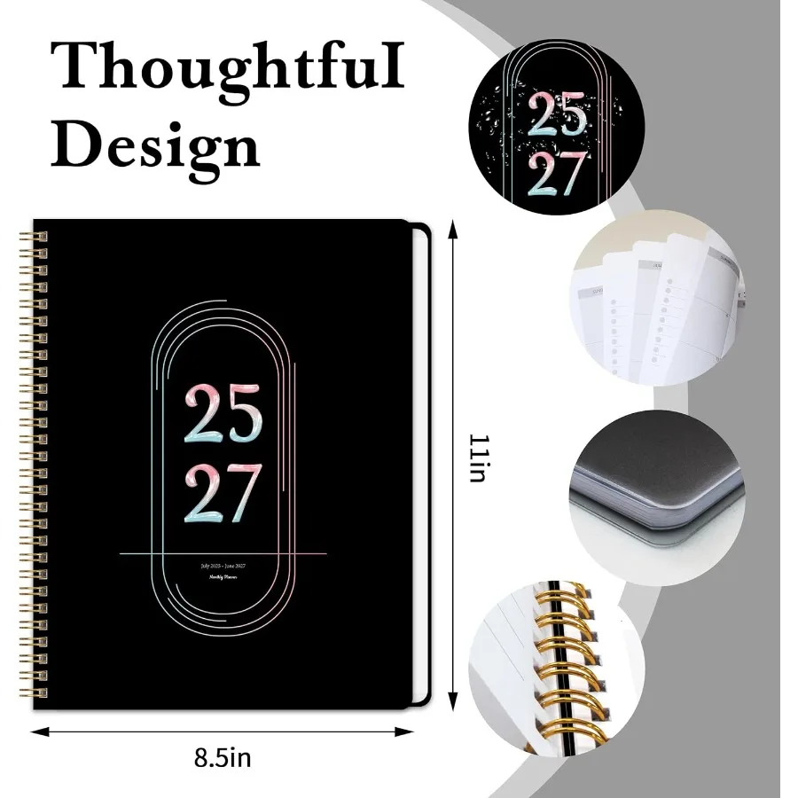 Monthly Planner 20252027 Hardcover with Calendar planner from July 2025 June 2027Monthly Goals Tasks Notes Priorities and Remin