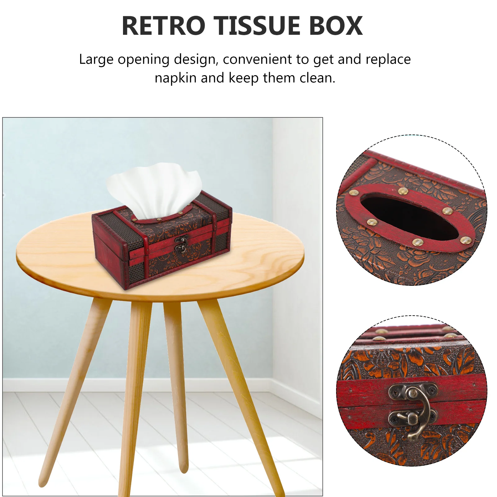 

Vintage Tissue Box Plywood Retro Decorative Organizer Napkin Holder for Home Office Car Bathroom Practical
