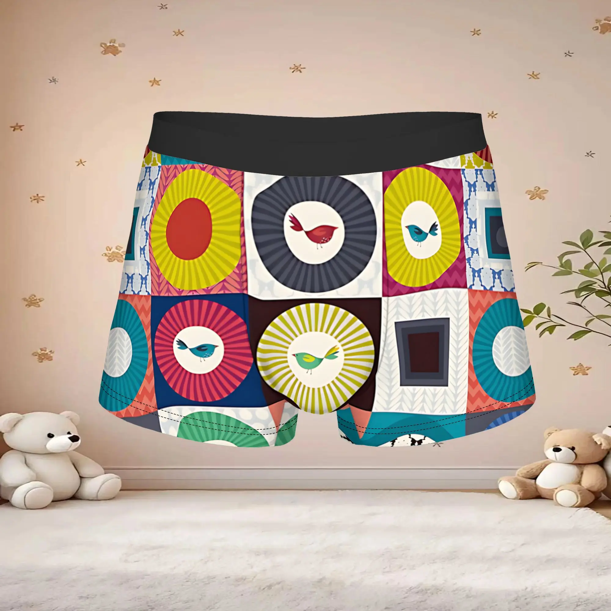1pc Vintage Little Bird Squares Underpants Humor Panties Men's Underwear Comfortable Shorts Boxer Briefs