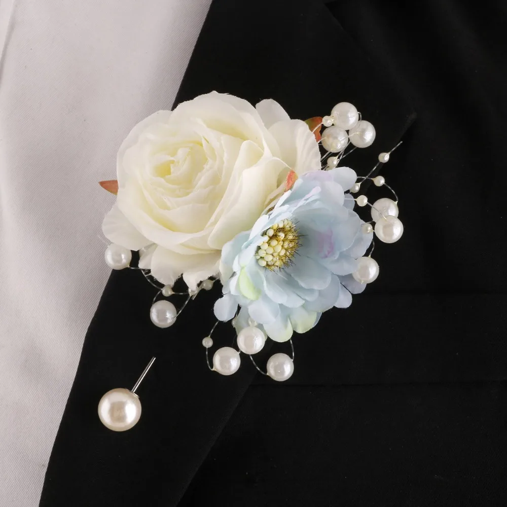 

Korean Style Milky Boutonniere for Groom Wrist Corsage for Bride Wedding Couple Wedding Accessories 웨딩 소품