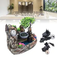 Tabletop Water Fountain with Pine Wood Design, Colorful LED Lights, and Mist Maker, for Home Decoration, Stress Relief