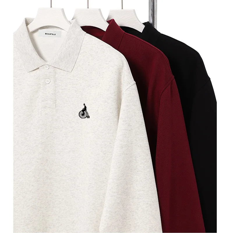 Autumn Winter High Quality Korean Style Cotton Lapel Sweatshirts Brand Embroidery Logo Couple Casual Hoodie Men Women Polo Tops