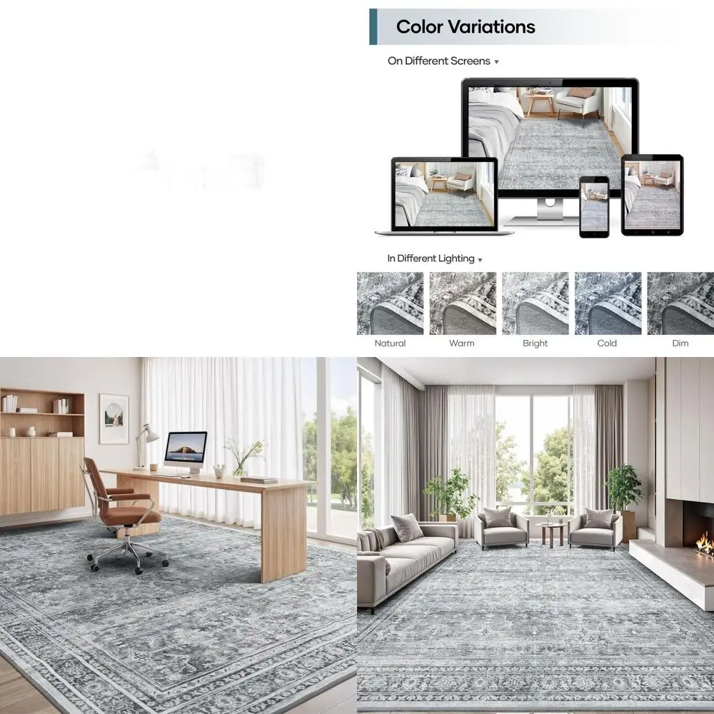 

8x10 Grey Area Rug - Large Washable Non-Slip Carpet for Living, Dining, Bedroom, and Office