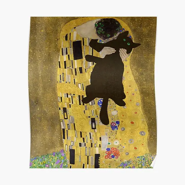 Gustav Klimt Cat Klimt The Kiss Cat F  Poster Vintage Picture Decoration Home Decor Print Modern Room Mural Art No Frame