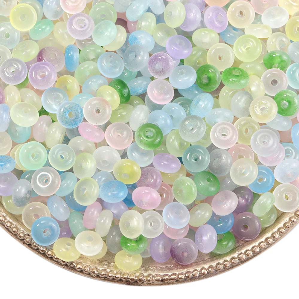 100 Stück bunte transparente Imitations-Jade-Glasperlen, rund, flach, lose Abstandsperlen für die Schmuckherstellung, DIY-Halskette, Armband – Detail 7