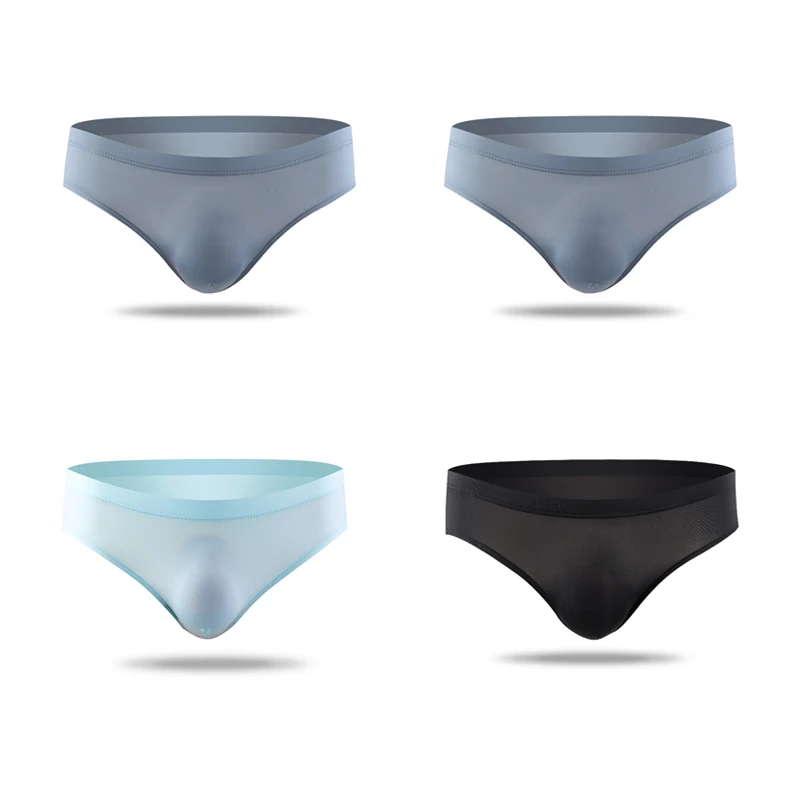 ملابس داخلية من الحرير الجليدي للرجال سراويل صيفية قابلة للتنفس رفيعة للغاية وخصر منخفض ملابس داخلية على شكل مثلث صغير من SAO