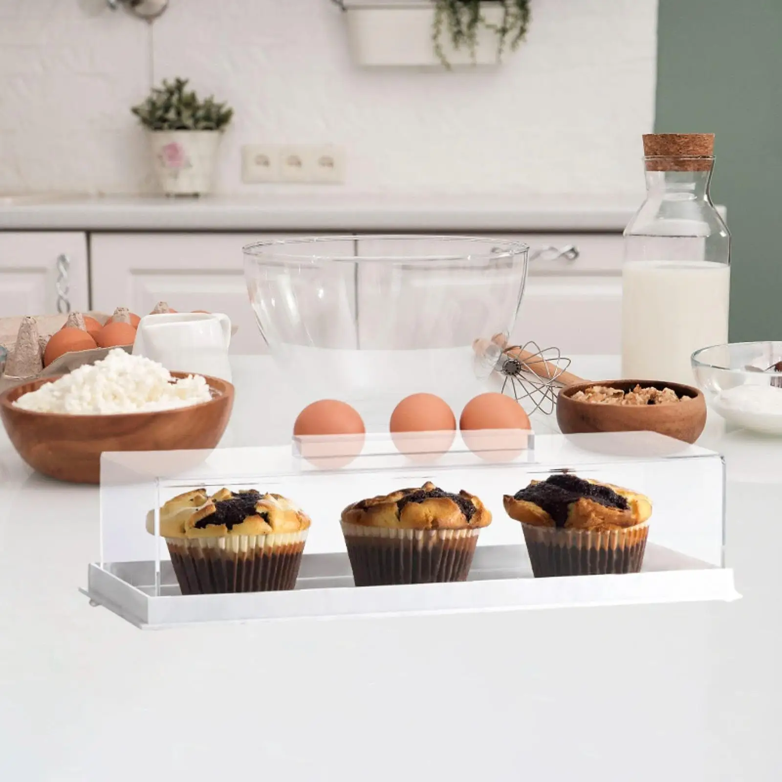 Acrylic Rectangle Pastry Display Case Cake Serving Tray with Lucite Cover Dessert Holder for Engagement Events