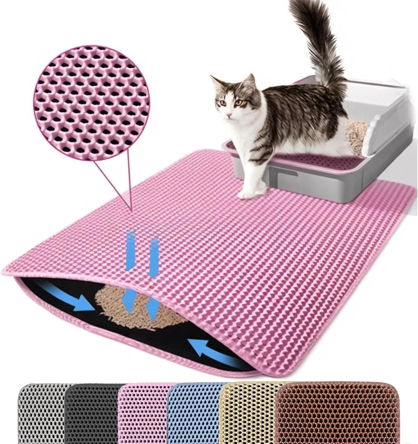 Paarse kattenbakmat dubbele laag huisdier antislip grote kattenbak filtermat slijtvast waterdicht antislip kattenbakmat