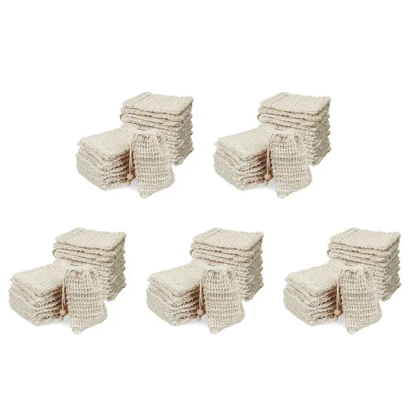 PZHI-100 Pack Soap Exfoliating Bag,Soap Saver Made Sisal Mesh Soap Bag Bar Soap Bag With Drawstring For Bath & Shower Use