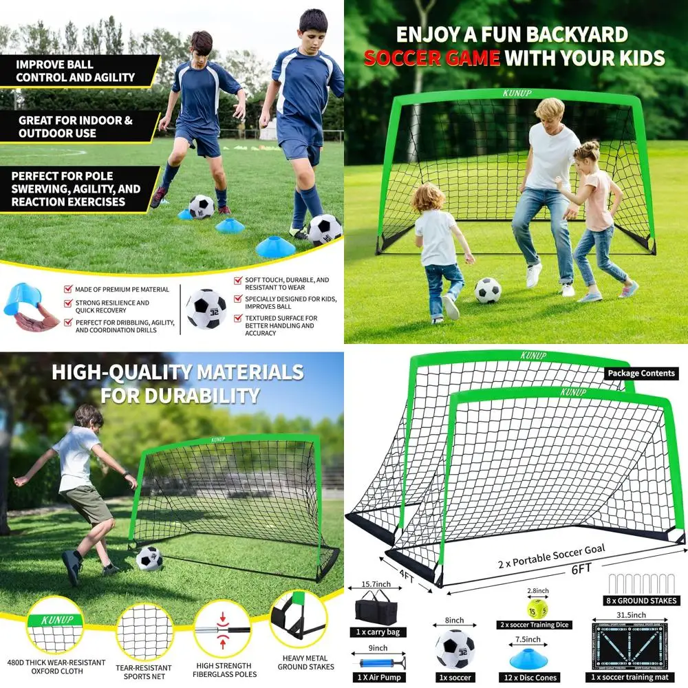 

Portable Kids Soccer Goals with Training Kit, Ball, Dice, Mat, Cones, Pump, and Carry Bag for Toddler and Youth Outdoor Play