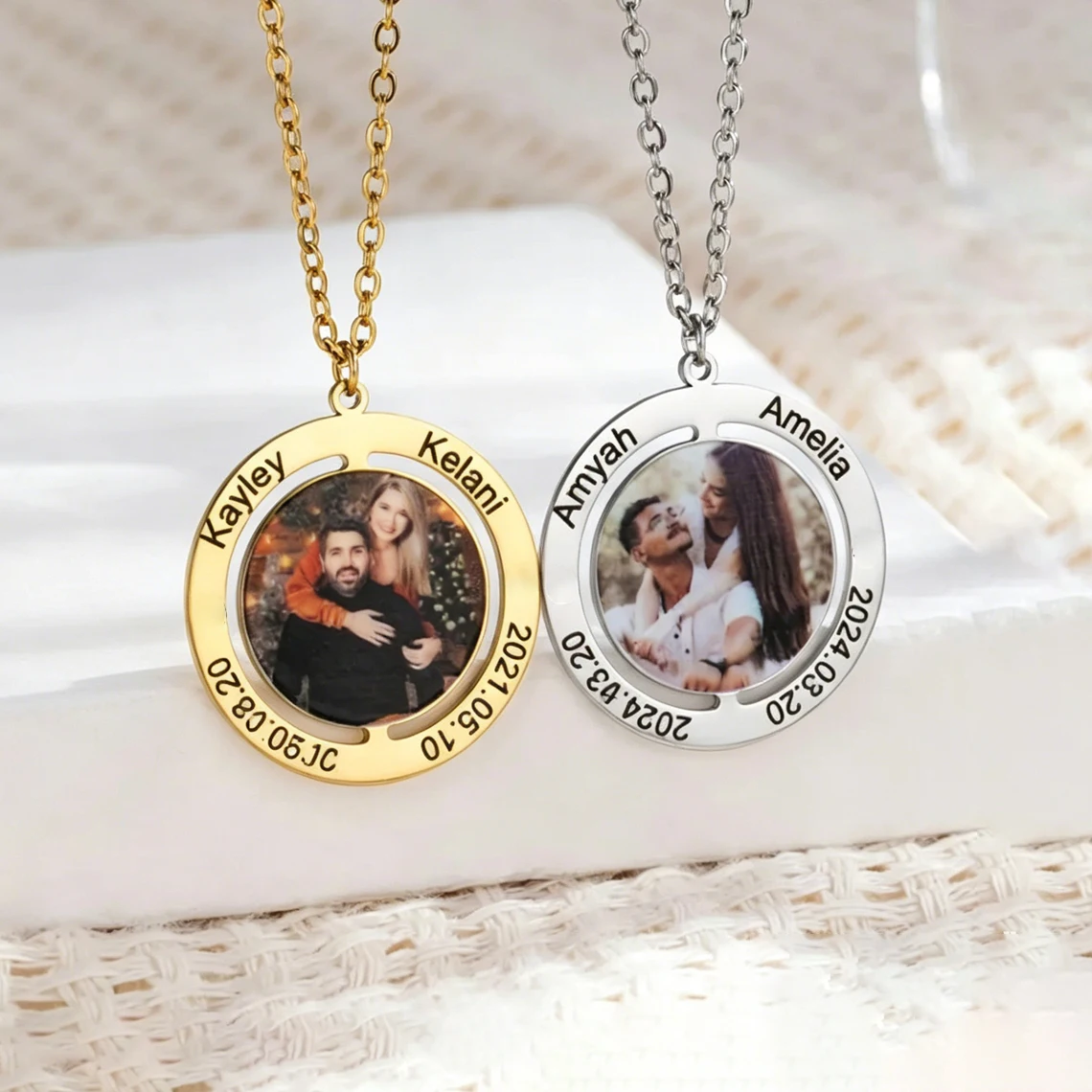 Personalized Custom Text Colorful Photo for Women Kids Stainless Steel Print Color Photo Necklace Birthday Couples Jewelry Gift