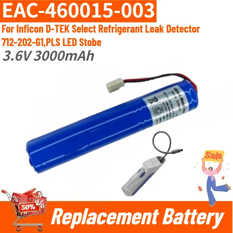 

Высококачественная батарея EAC-460015-003 3.6V 3000mAh для детектора утечки хладагента Inficon D-TEK Select 712-202-G1, со светодиодной индикацией PLS