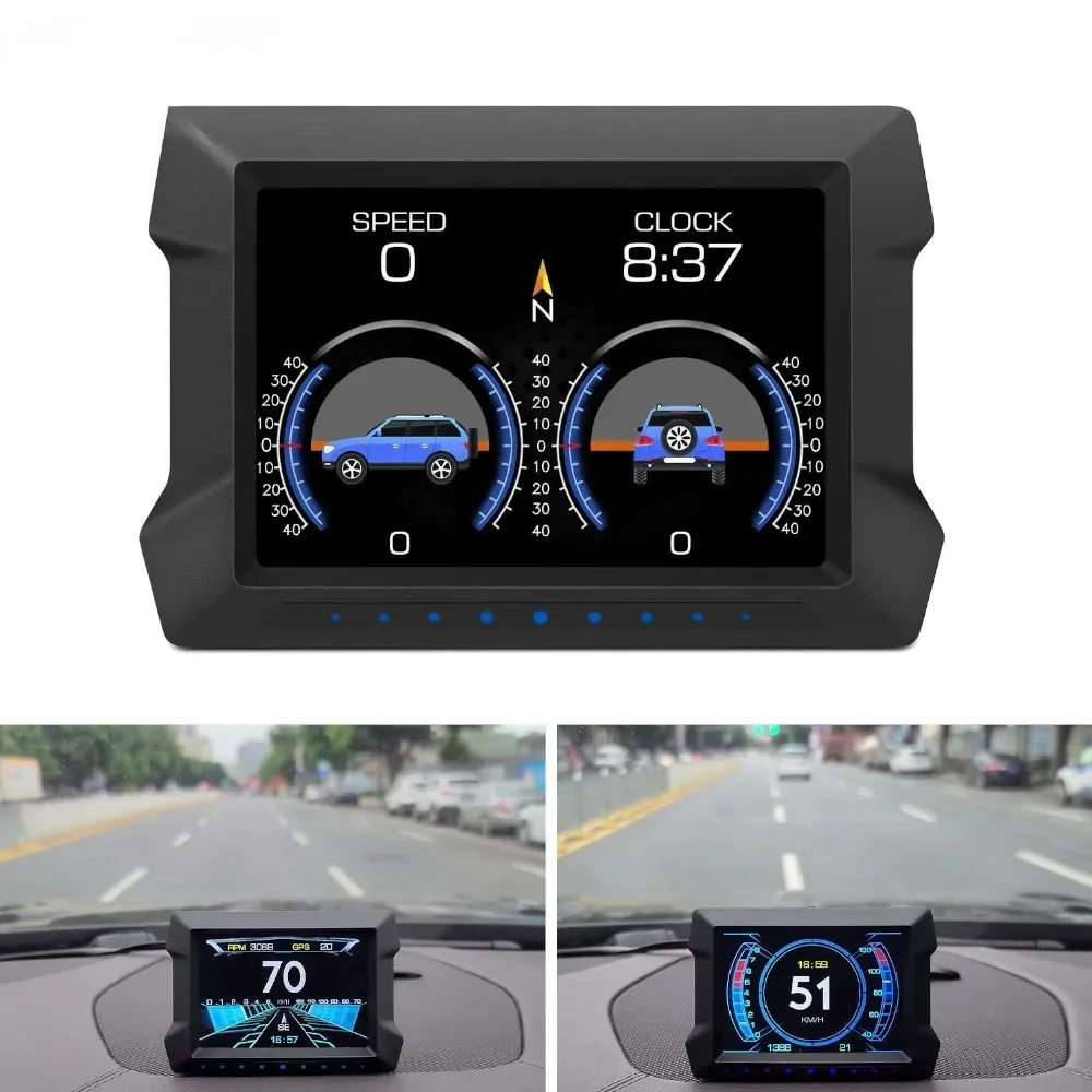 P22 Car HUD Head Up Display On Board Computer Digital Clock Slope Meter GPS Speedometer OBD2 Diagnostic Tools Instrument Cluster