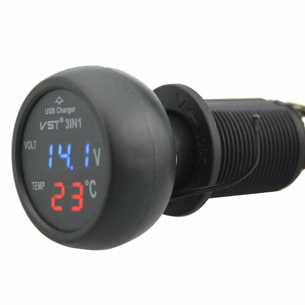 Car 3 in 1 Multifunction Car USB Charger Thermometer Voltmeter Digital Meter Monitor 2.1A USB Charger For Mobile Phone