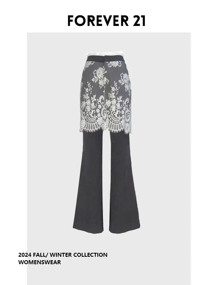 

Forever 2, кружевные лоскутные элитные повседневные брюки, осень-зима, новые универсальные сексуальные брюки для девочек, искусственная двухсекционная утягивающая юбка, брюки