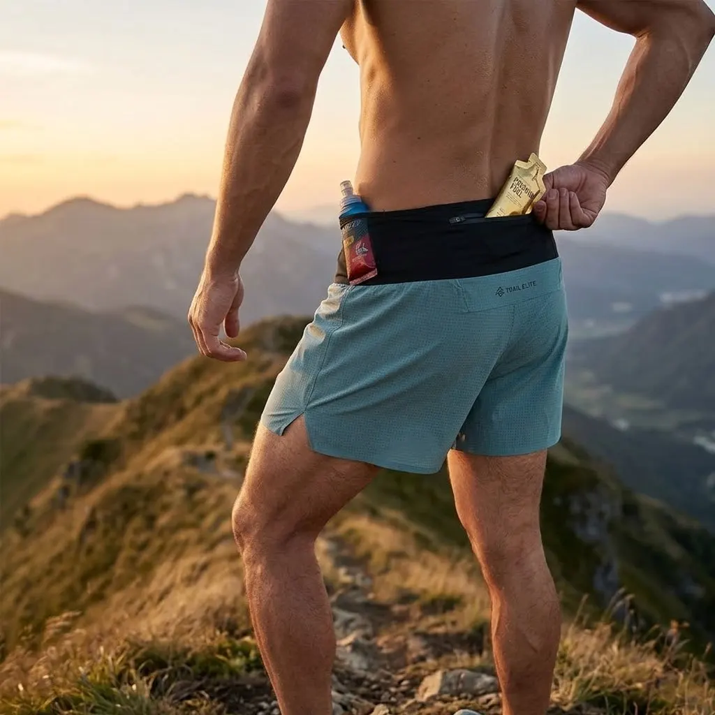 Herren Outdoor Trail Running Shorts mit Mehrfach-Taschen Schnelltrocknende Leichte Marathon-Shorts
