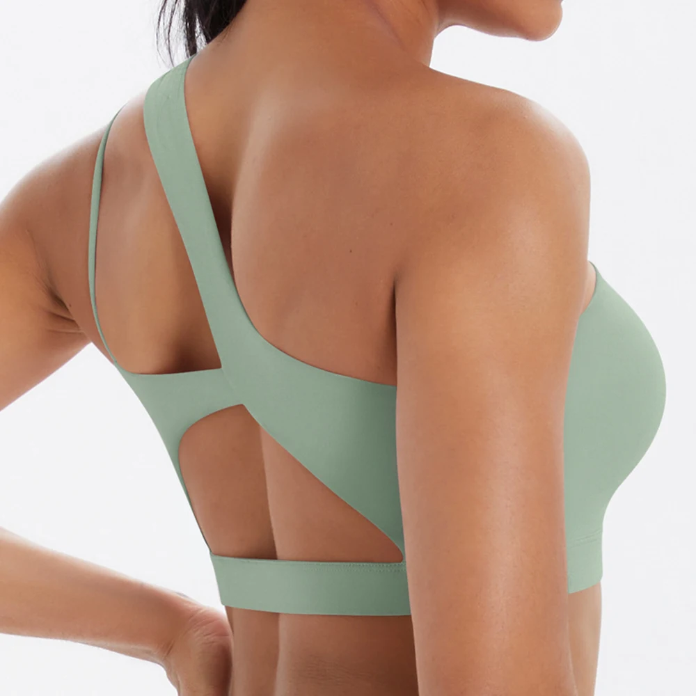 

Женский спортивный бюстгальтер на одно плечо, нижнее белье, сексуальный жилет, противоударный бюстгальтер для йоги, тренировочный бюстгальтер, быстросохнущий бюстгальтер для йоги, бега, бюстгальтеры для фитнеса с эффектом пуш-ап