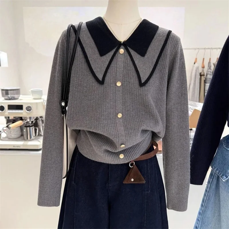 Spring Female Splicing Pullover Loose Knitting Ladies Baby Collar Color Blocking Sweater Autumn Women Large Size 5XL Knitted Top
