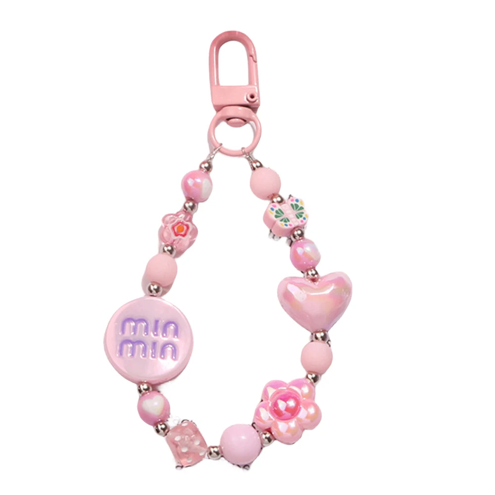 Flower Heart Beaded Bracelet Colorful Lanyard Butterfly Phone Charm Mobile Phone Bag Pendant Wrist Strap Acrylic Anti-Lost Chain