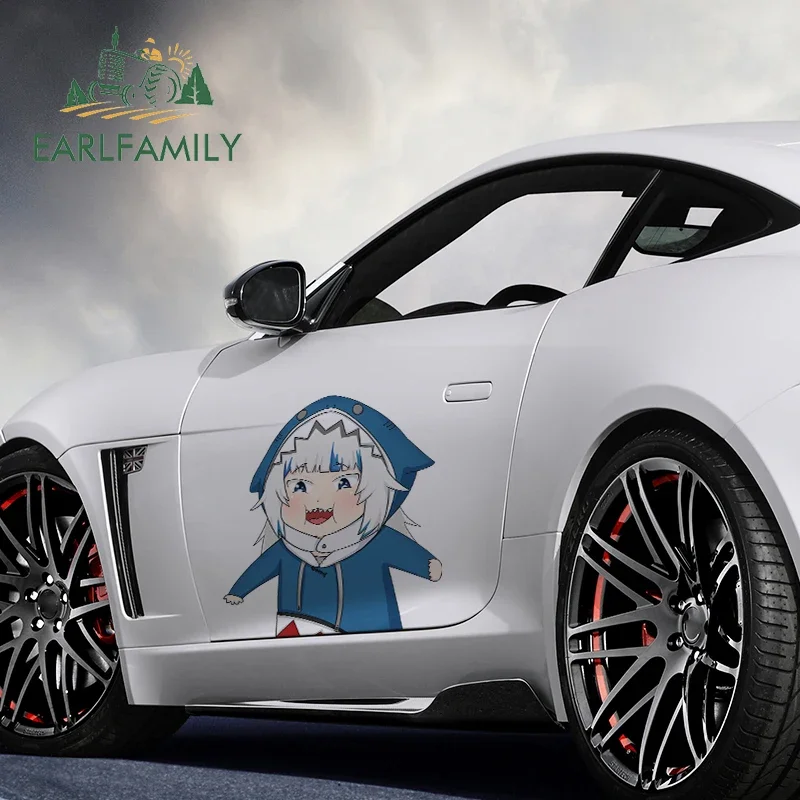 EARLFAMILY 43cm x 40cm For Gawr Gura Hololive Funny Car Stickers Graffiti Decal Car Accessories Waterproof Motorcycle Decor
