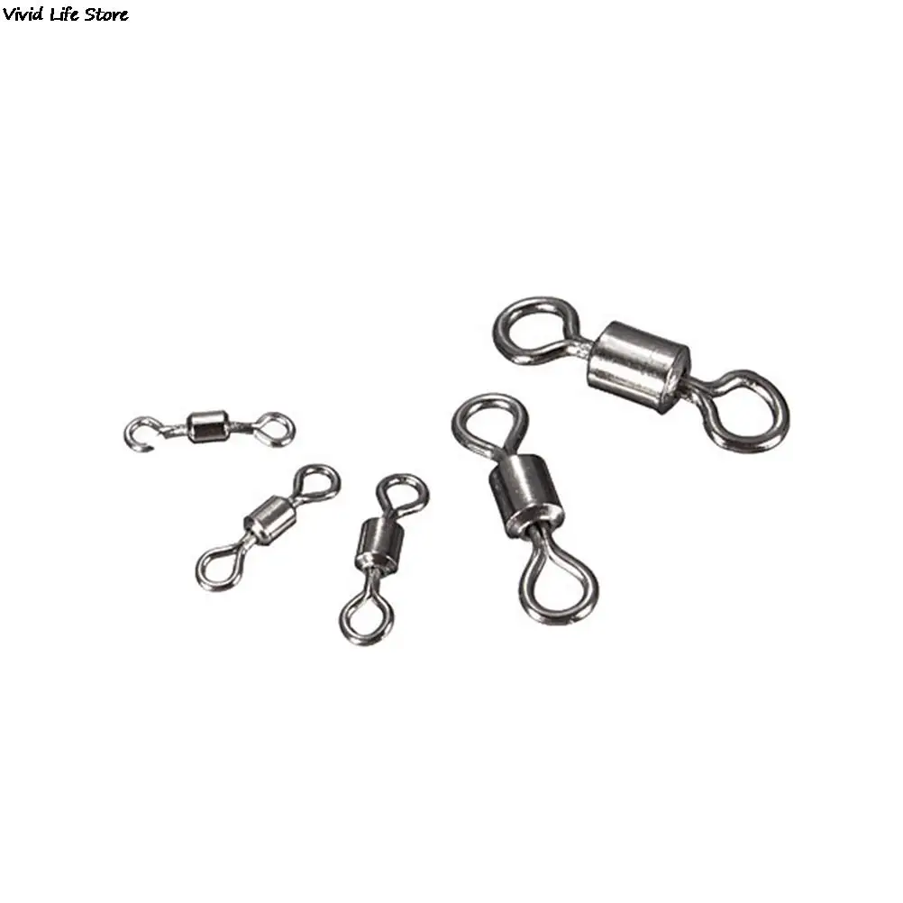 100Pcs Ball Bearing Swivel Solid Rings Fish Connector Round 8 Shape Eye Rolling Swivels Rig Sea Carp Fishing Tools