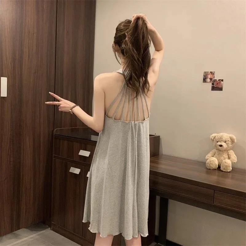 Simple Nightgowns Women Summer Comfortable Sexy Sleepwear Korean Fashion Casual Loungewear Sleeveless Nightdress Female Cozy