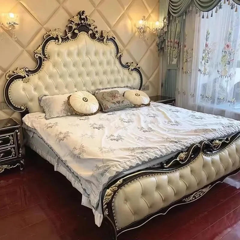 Malo Ruim Luxury European Solid Wood Carved King Bed Royal Princess Style Furniture Home Hotel Bad