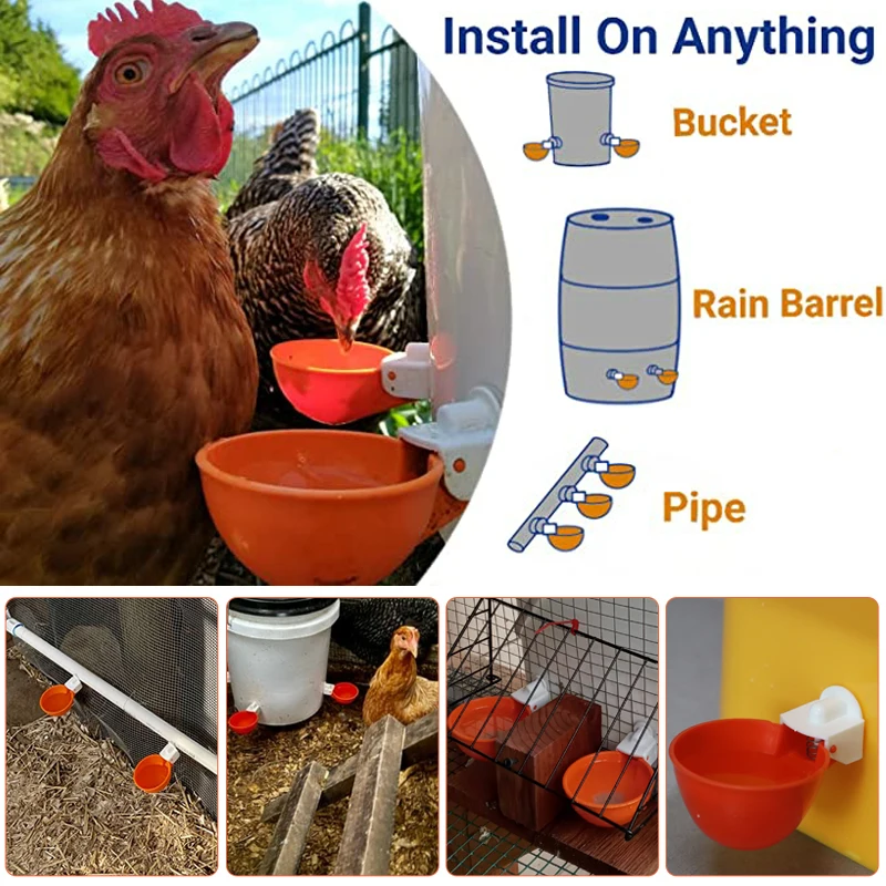 5/10/20Sets Chicken Water Drinker Bowl Automatic Poultry Duck Drinking Bowl With Screws Poultry Farm Animal Watering Supplies