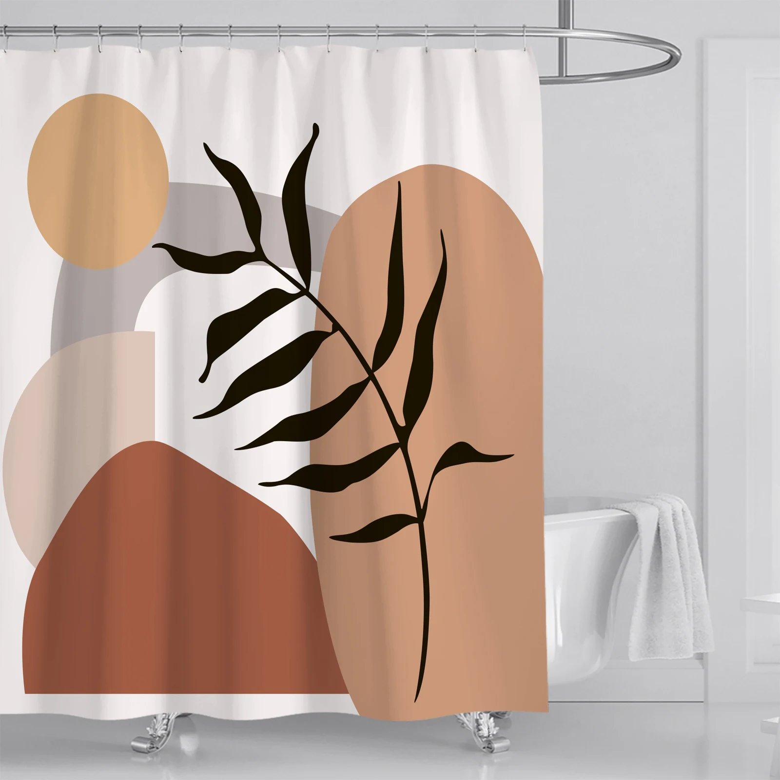 Bathroom Abstract Bohemian Shower Curtain Medieval Minimalist Art Polyester Fabric Shower Curtain 180 * 180CM with 12 Hooks