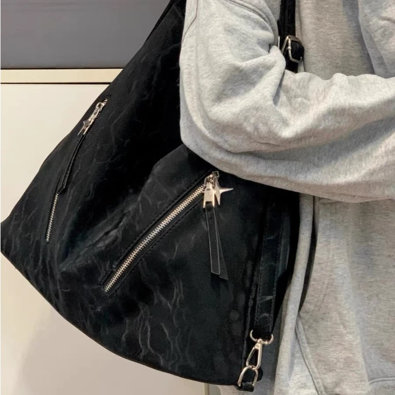 Women Fashion High-capacity Zipper Shoulder Underarm Bag Y2k Casual Simple Crossbody Tote Bags Vintage Students Female Backpacks