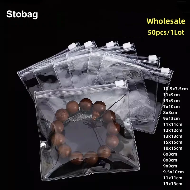 StoBag 50pcs Wholesale Transparent Jewelry Packaging Bags Ziplock Zipper Small Clear Plastic Pouches Earring Storage Reusable