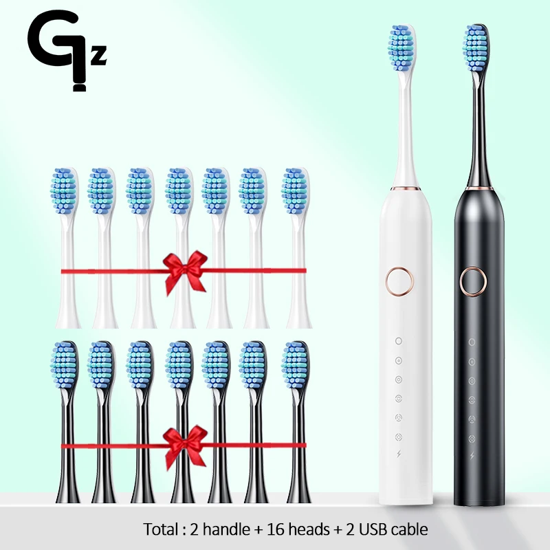 GeZhou Sonic Electric Toothbrush Adult Timer Teeth Whitening Brush 16 Mode USB Rechargeable Tooth Brushes Replacement Heads Gift